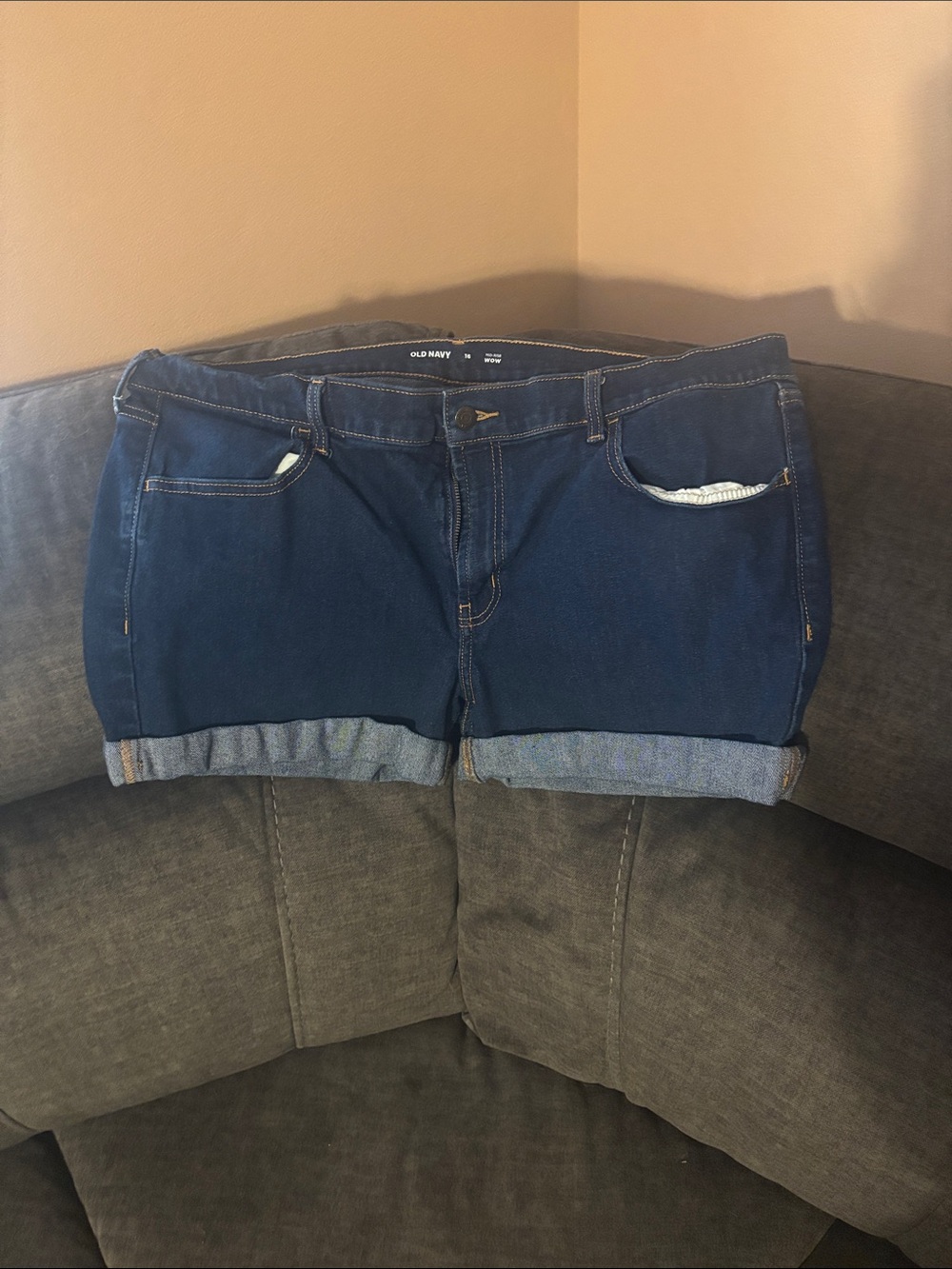Old Navy Dark Blue Rolled Hem Denim Shorts Mid Rose WOW